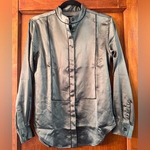 Wildfang Empower Long Sleeve Tuxedo Button Up- XS- olive green